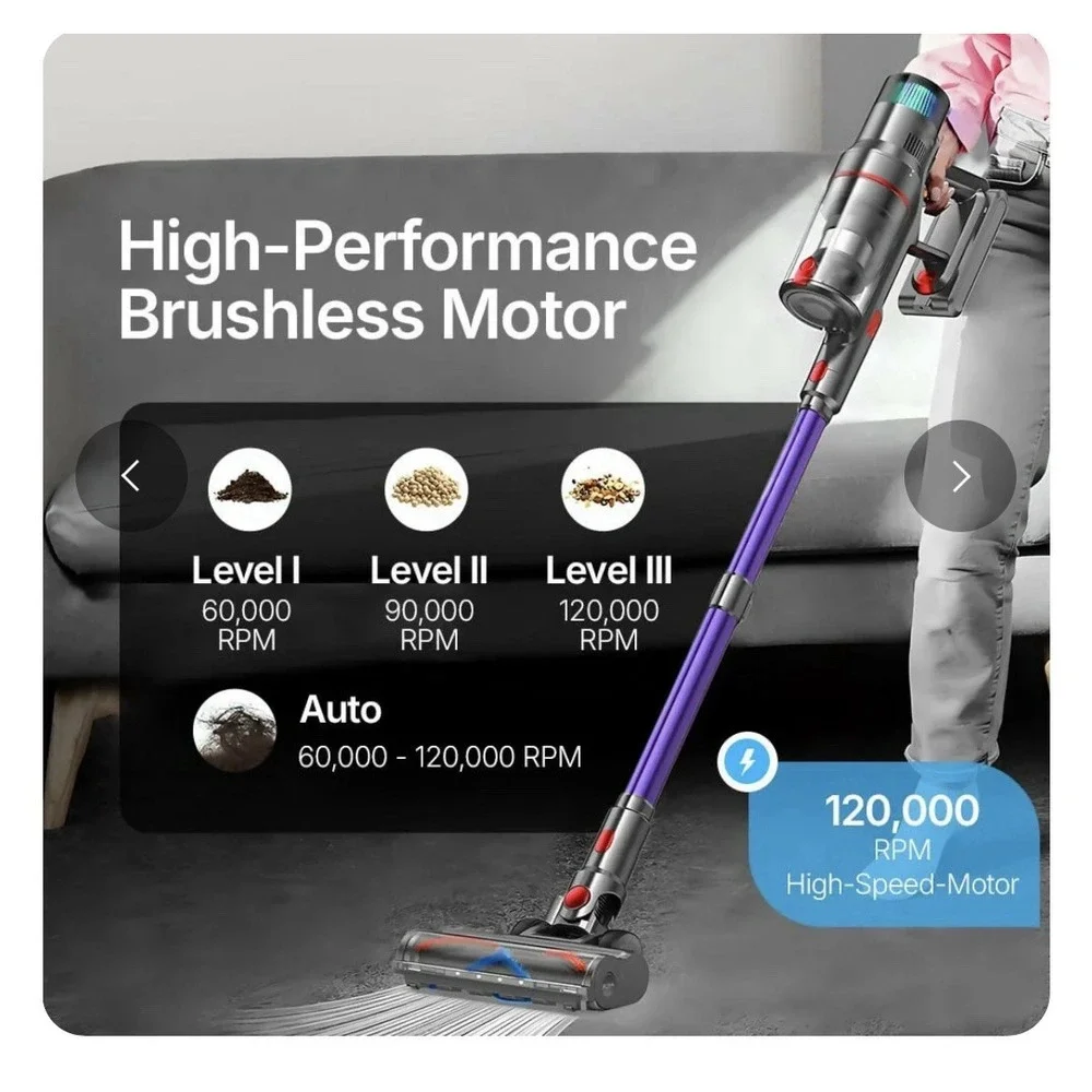 Oryzom Cordless Vacuum V1 Ultra – Next-Gen 120,000 RPM Motor HEPA Filter LED